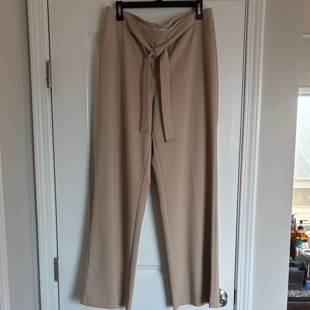 Calvin Klein Taupe Wide-Leg Tie-Waist Pants